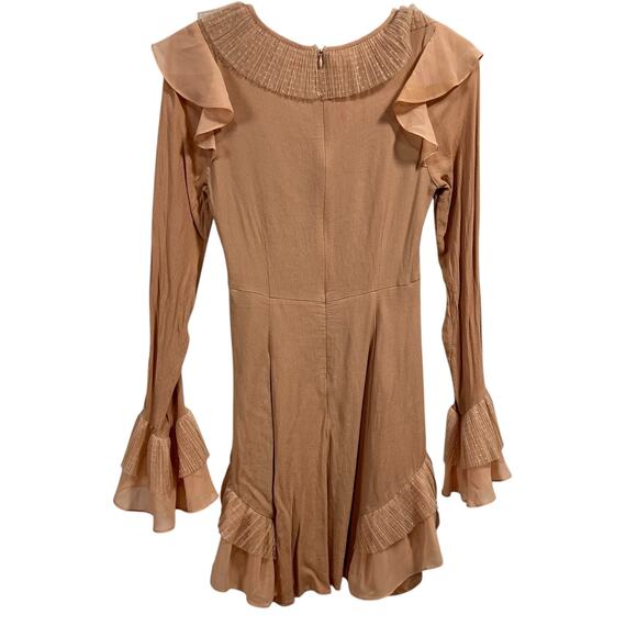 FOR LOVE AND LEMONS Evie long sleeve ruffle mini dress Champagne Sz X-Small - Picture 4 of 6
